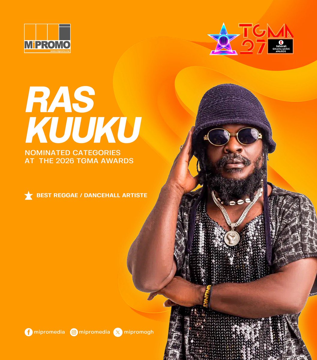 MiPROMOGH's tweet photo. We celebrate Ras (@RasKuuku) on earning multiple nominations at the 27th Telecel Ghana Music Awards. 🏆
You continue to raise the bar, and we proudly stand behind you every step of the way.

#MiPROMO #27thTGMA https://t.co/55eyj26dIu