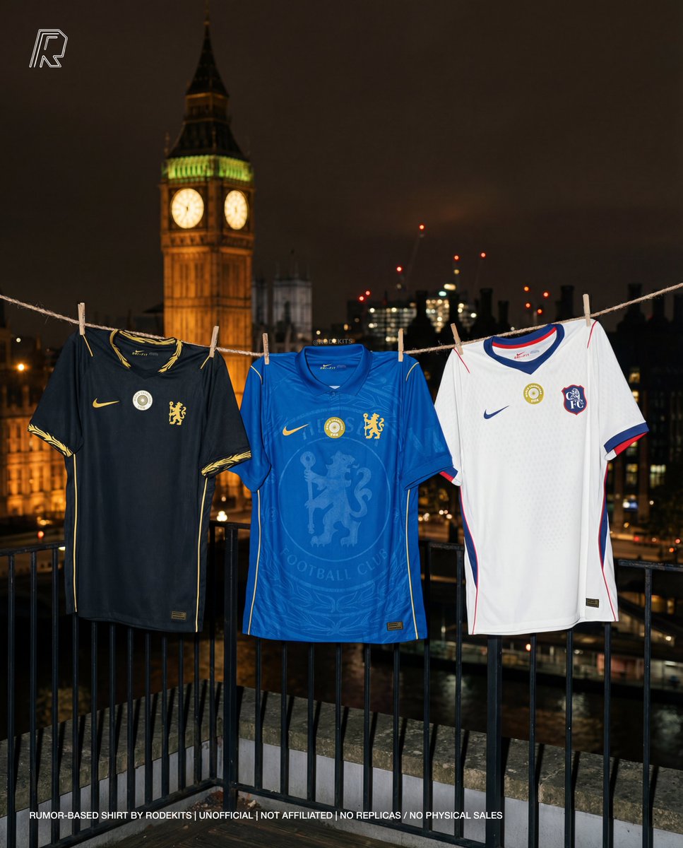 Rode1Kits's tweet image. 🚨Chelsea 2026/27 Full Leak Kit Set Update

👀 Looking much closer to their final versions, based on the last leaked official pictures and a speculative 3rd kit based on rumours. Here’s the updated full set:

Source @Footy_Headlines 

🧵 Thread

#Chelsea #Nike