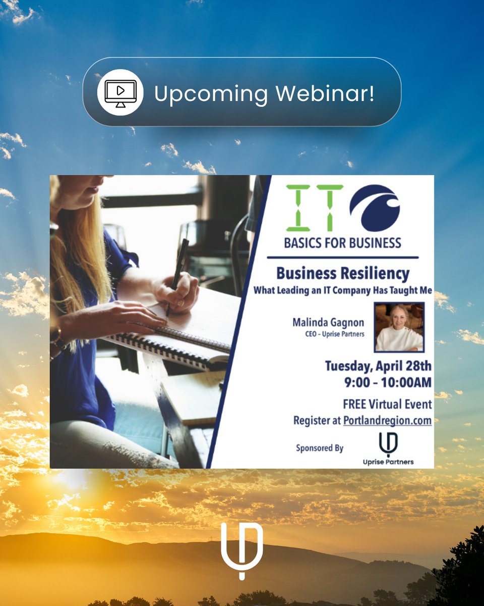 What does business resiliency look like from a CEO’s perspective?
Join <a href="/UprisePartners/">Uprise Partners</a>' CEO Malinda Gagnon for a peer-to-peer conversation on evolving IT, cyber risks, and continuity strategies.

👉 Register: hubs.ly/Q049Ttr90

#Leadership #CyberSecurity #ITStrategy #SMB