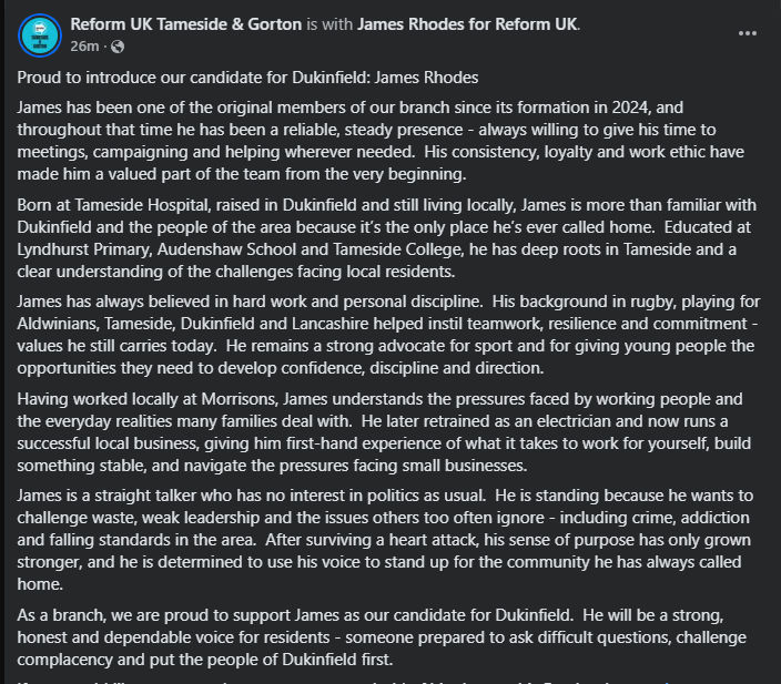 Tameside and Gorton Branch Reform UK tweet media