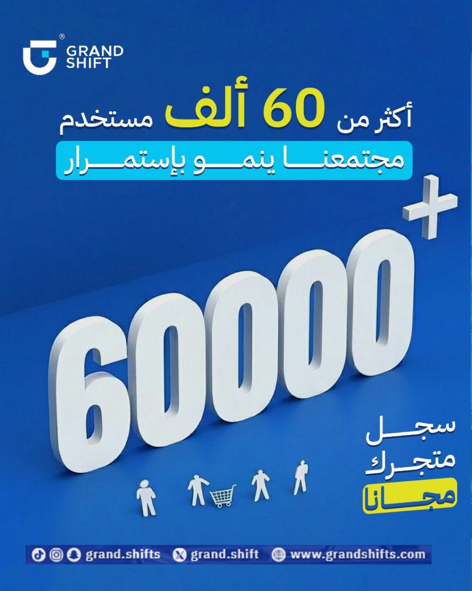 1_F930's tweet photo. بجهودكم وصلنا لـ 60 ألف مستخدم 🥳
شكراً لكل من ساهم في خلق مجتمع جراند شفت 🛒✨
لسه الطريق قدامنا… سجّل متجرك وكن جزء من قصة  اول تطبيق ولاء تشاركي مبتكر في السعودية.... قراند شفت ليست مجرد تطبيق إنها قصة مجتمع واع ينمو ليغير مفهوم التسوق اليومي إلى الأبد 
#كاش_باك https://t.co/vyxNN38LZU