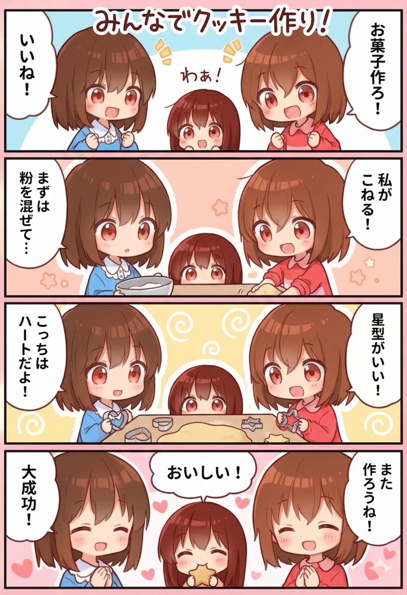 今日の4コマ:みんなでクッキー作り!
#漫画が読めるハッシュタグ 
