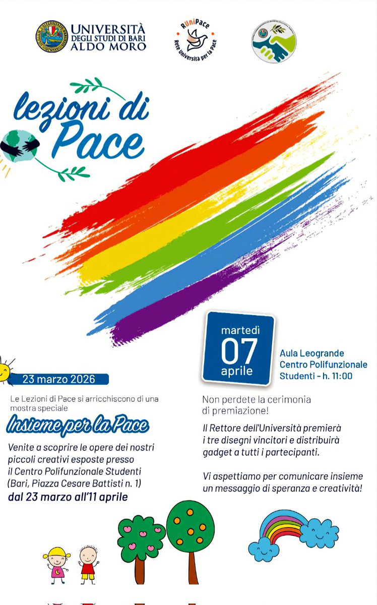 MacchiaEle's tweet photo. I bambini ci insegnano la Pace con l'arte! 🎨🕊️ Oggi all'Università Aldo Moro per la cerimonia conclusiva di #LezioniDiPace. Tantissima emozione nel vedere Greta e gli altri piccoli creativi uniti per un messaggio di speranza. 🌈✨ #Uniba #Bari
@unibait https://t.co/G7NHMLGTjm