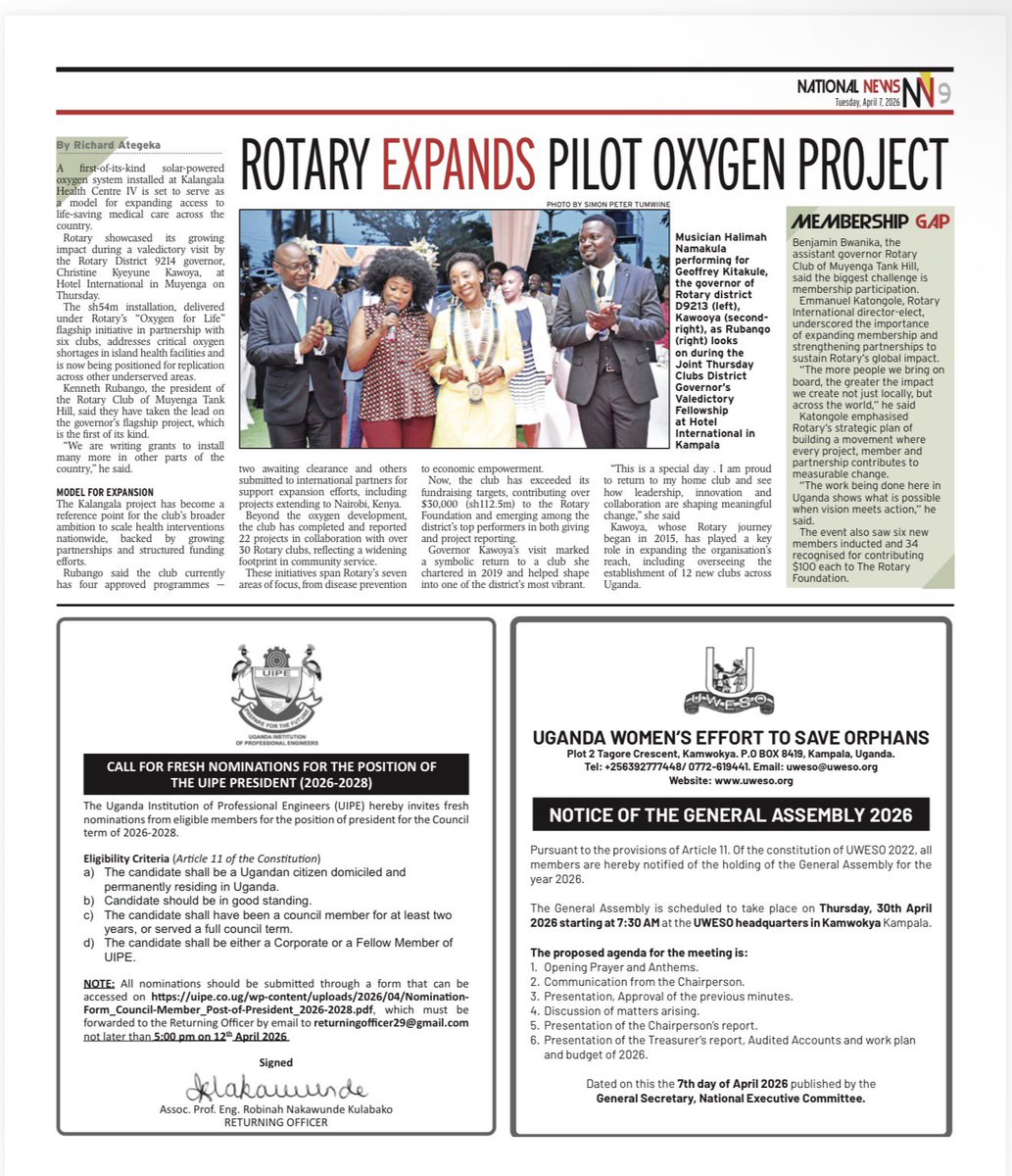 UIPE_Uganda's tweet image. In today’s New Vision read about the fresh call for nomination of UIPE presidential candidates

#UIPEUpdates #EngineeringExcellence #Presidential #Nominations #Today