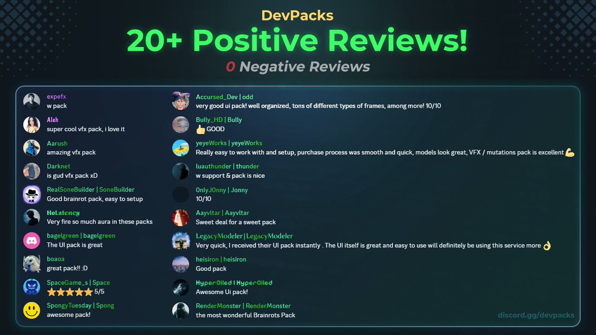 People LOVE our packs, but we want to make MORE.
Drop your ideas in the comments below!

If we use YOUR idea, and you like + repost this tweet, youll get the pack for FREE.

#ROBLOX #RobloxDev #Devpacks