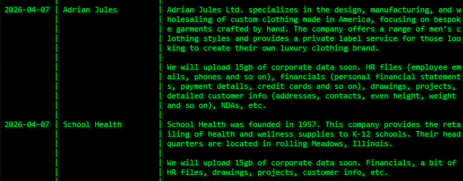 FalconFeedsio's tweet image. 🚨 Ransomware Alert : 🇺🇸

Akira ransomware group has added 5 new US-based victims to their dark web portal.

* Research &amp;amp; Planning Consultants, L.P. 
* CMD Outsourcing Solutions, Inc 
* Accent Dental Center on Forum 
* Adrian Jules Ltd. 
* School Health Corporation