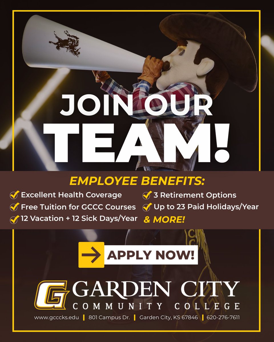 GCCCBroncbuster's tweet image. Garden City Community College is hiring for MULTIPLE positions!

➡️ Explore opportunities and apply today: ow.ly/gE0A50Rpy0C

#NowHiring #JoinOurTeam #CareerOpportunity