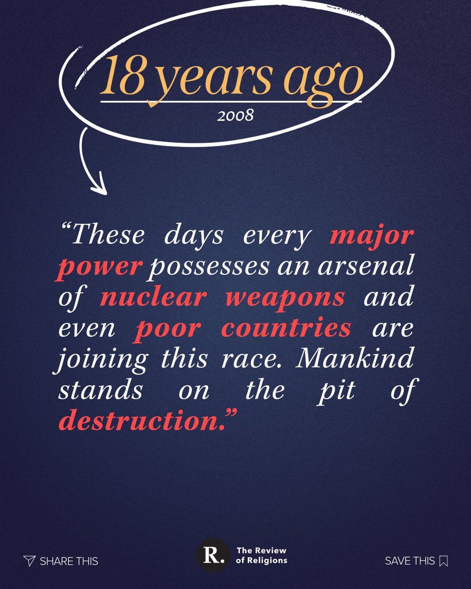 ReviewReligions's tweet image. For over two decades, the Worldwide Head of the Ahmadiyya Muslim Community and Fifth Caliph, Hazrat Mirza Masroor Ahmad has been warning the world in an attempt to steer it away from catastrophic warfare.

Do you think it’s time for the world to finally start listening to the