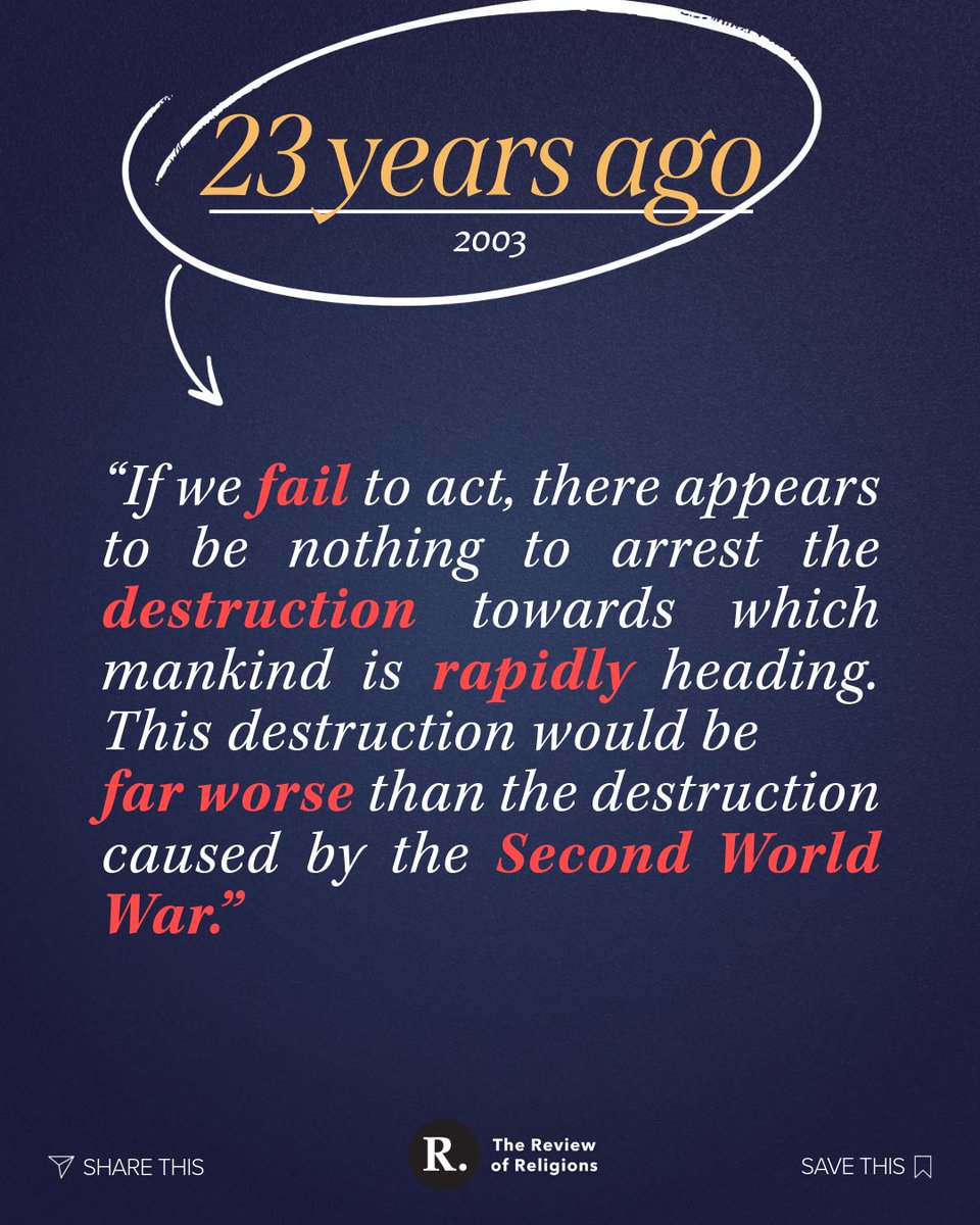 ReviewReligions's tweet image. For over two decades, the Worldwide Head of the Ahmadiyya Muslim Community and Fifth Caliph, Hazrat Mirza Masroor Ahmad has been warning the world in an attempt to steer it away from catastrophic warfare.

Do you think it’s time for the world to finally start listening to the