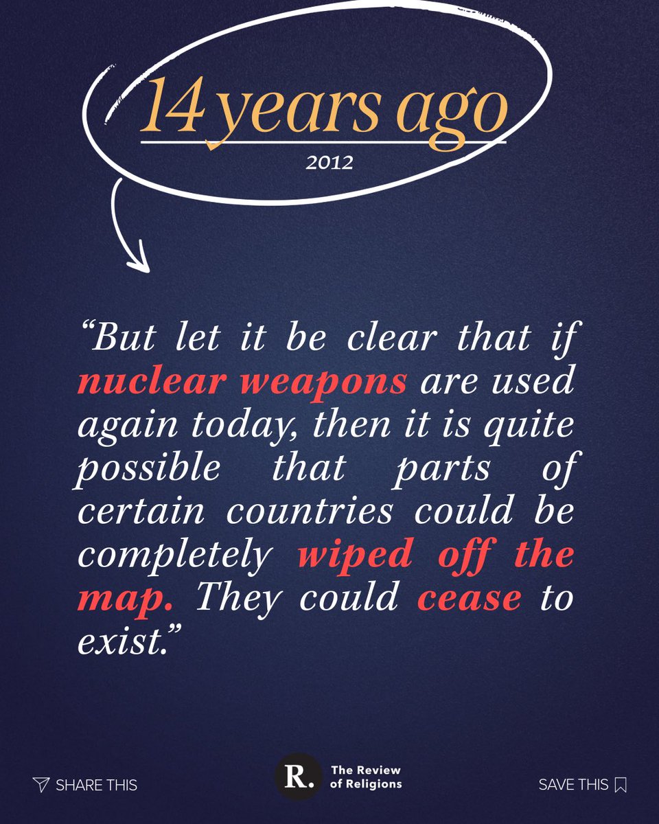 ReviewReligions's tweet image. For over two decades, the Worldwide Head of the Ahmadiyya Muslim Community and Fifth Caliph, Hazrat Mirza Masroor Ahmad has been warning the world in an attempt to steer it away from catastrophic warfare.

Do you think it’s time for the world to finally start listening to the