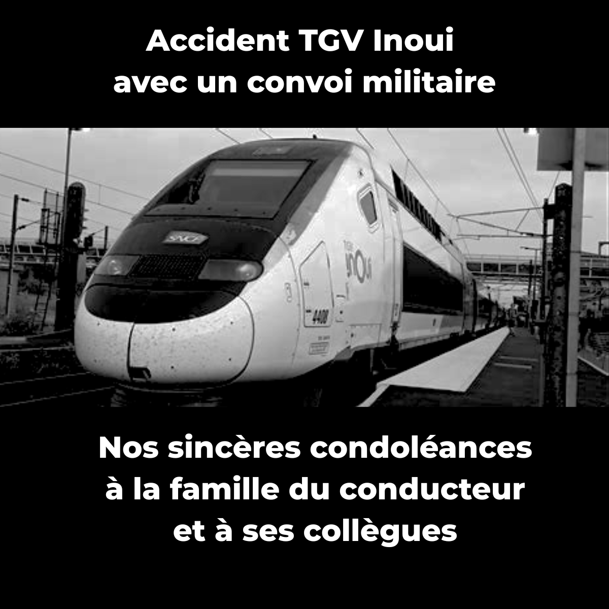 LaViedurail1's tweet photo. La famille cheminote est en deuil. 

Nous présentons à la famille du conducteur décédé, ainsi qu’à ses collègues, leurs sincères condoléances. 

Elles adressent également leur soutien aux blessés et à leurs familles. https://t.co/KYkKkYnsEj