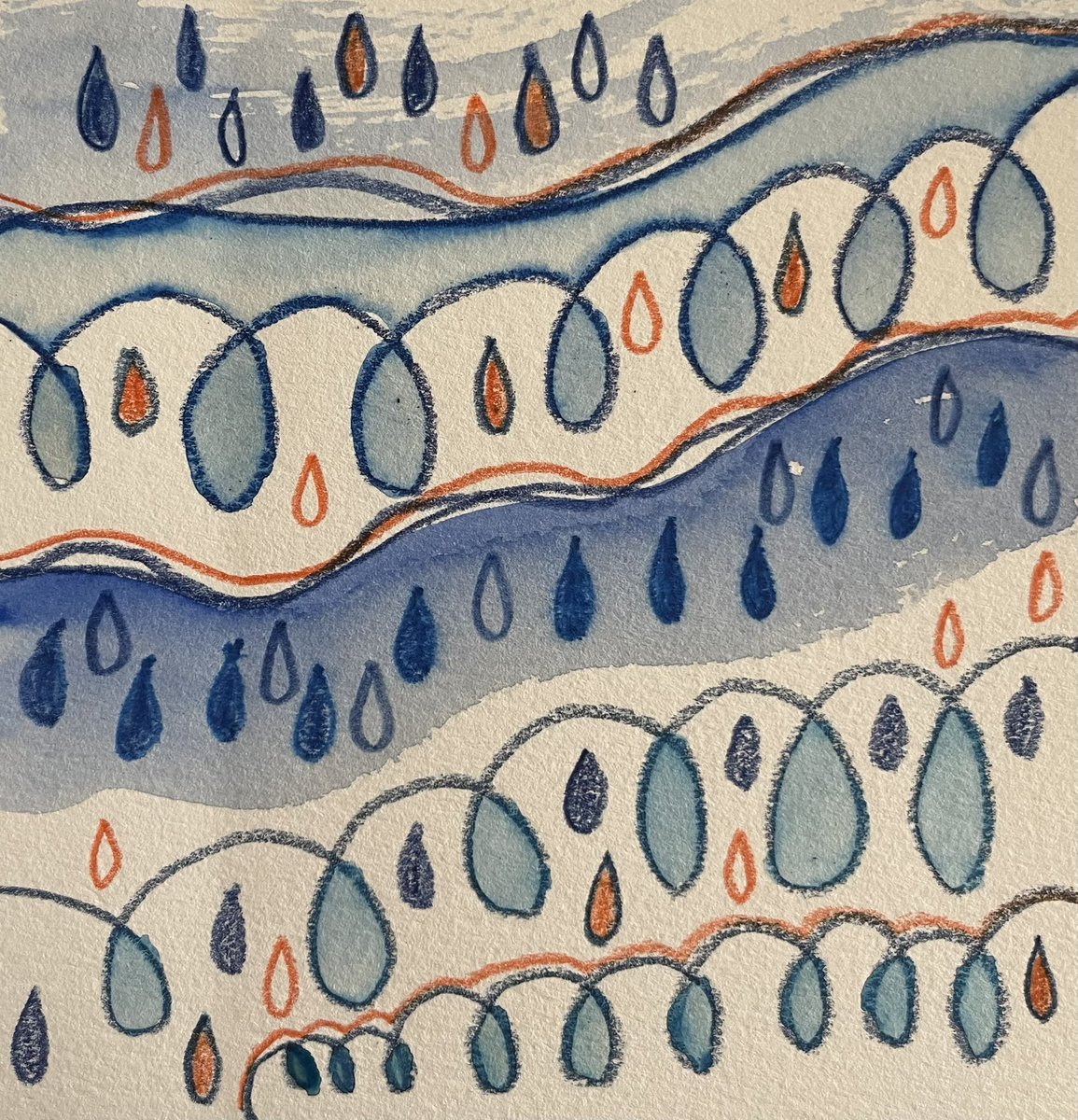 blueflutterby's tweet image. Decided to go bigger with the teardrop/raindrop theme. Which do you prefer the one with more orange or less orange? #teardrop #raindrop #watercolour #watercolourart #inktensepencils