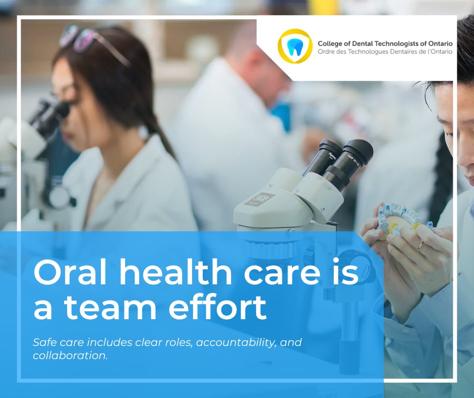 CDTOntario's tweet photo. Oral health care is a team effort. 

This Oral Health Month, CDTO recognizes the many professionals who support safe, effective care, including the role of dental technology in patient care. 

Learn more: https://t.co/SnCL4Ftp1J

#OralHealthMonth #CDTO https://t.co/UtYBbhCHAx