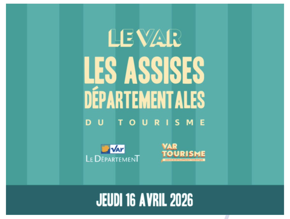 ecomnews_agenda's tweet image. 📅#Toulon : Le @Departement_Var et @VarTourisme organisent le 16 avril les premières Assises Départementales du #Tourisme du #Var le 16 avril à l'Hôtel du Département avec en ouverture le président Jean-Louis Masson. Cet évènement a pour objectif de fédérer l’ensemble des acteurs