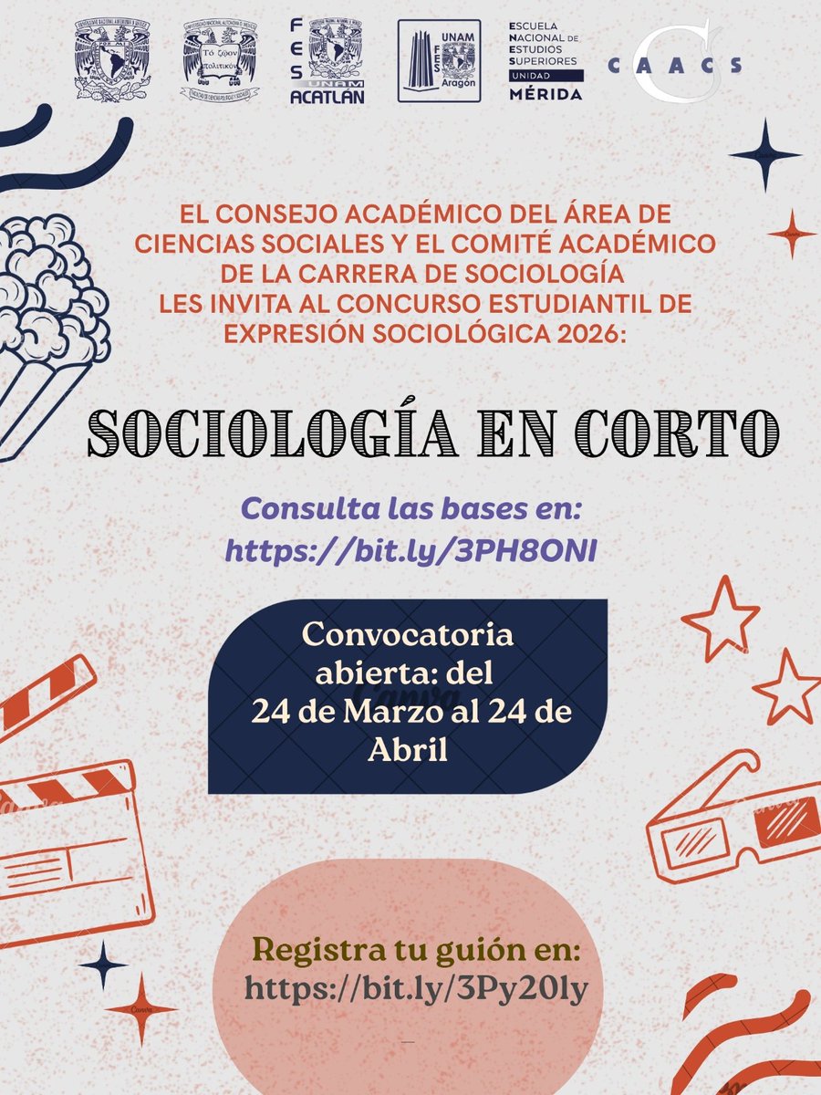 CES_FCPyS's tweet photo. El #CAACS y el @CES Centro de Estudios Sociológicos FCPyS, UNAM les invitan a participar en el concurso "Sociología en corto" .

Consulta las bases en: https://t.co/eslDnFBDPc
Link de registro: https://t.co/VqHnzkZG8p

#CAACS #CES #Sociología #FCPyS #UNAM https://t.co/qlzPMitJdW