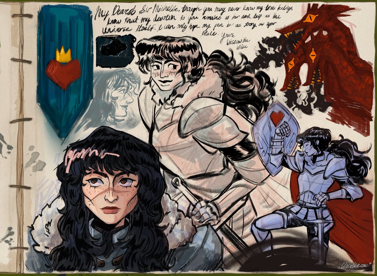my piece for the #MikeBDayCollab2026 featuring paladin sir michelle through the eyes of her sorceress charge, willow the wise ✨ ((history will say they were close friends)) #mikewheeler #byler #lesbyler