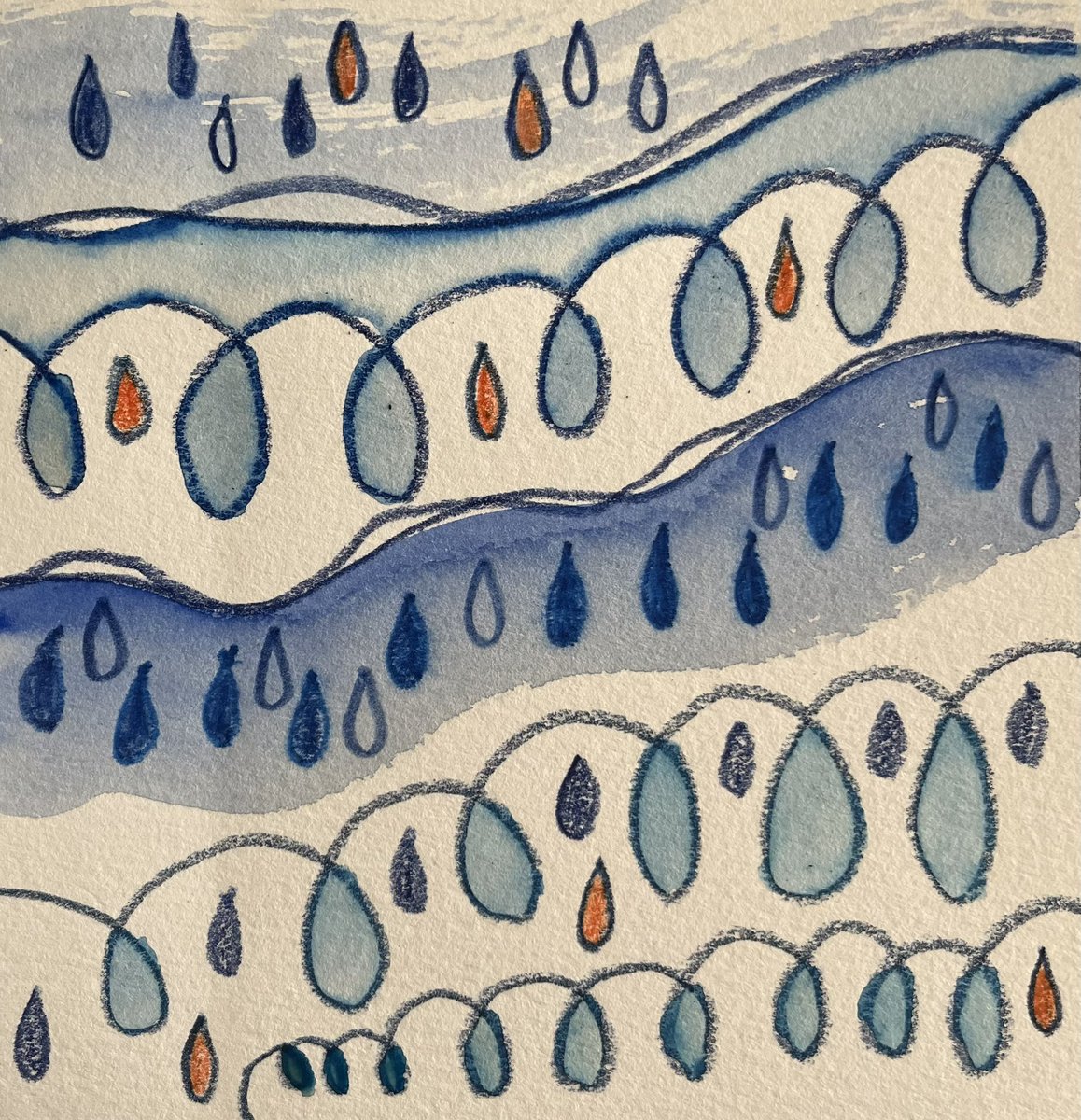 draw4wellbeing's tweet image. Decided to go bigger with the teardrop/raindrop theme. Which do you prefer the one with more orange or less orange? #teardrop #raindrop #watercolour #watercolourart #inktensepencils