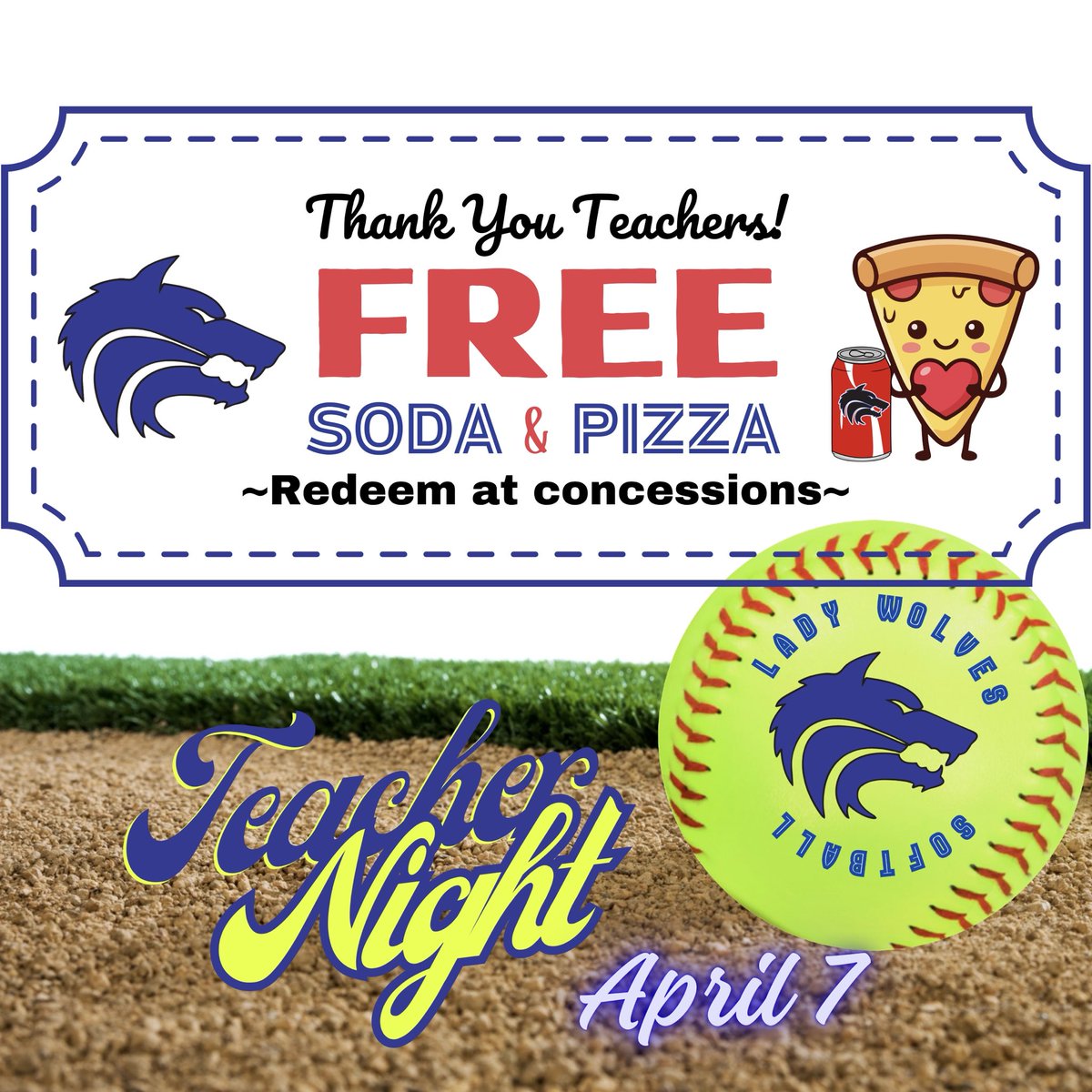 PWSH_Softball's tweet image. 🍎🐺 Pack the stands. Cheer LOUD. It’s Teacher Appreciation Night — and we’re taking on #1 Allen at HOME!

Teachers: Show your badge at the gate for a FREE soda &amp;amp; pizza coupon 🍕🥤

🕔 JV 5:15 | Varsity 7:15

#PWSoftball #LetsWolfinGo @GMsportsmedia1 @Gosset41 @MWelchSLM