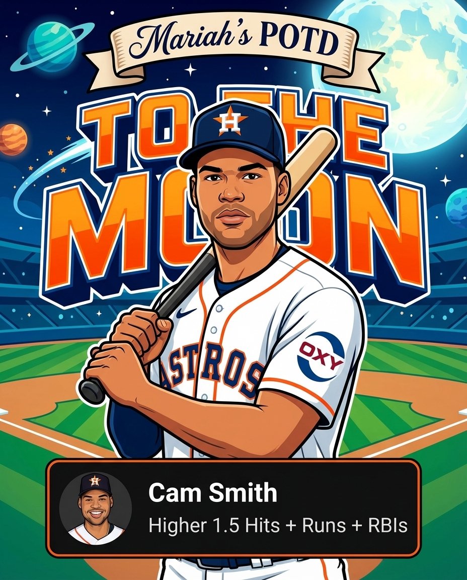 ToTheMoonPickss's tweet photo. #MLB #POTD Cam Smith Over 1.5HRR

Prop from: @itsmoeeebro

Smith is 83% H2H 
Keith is 8/10 most recent games

🔥Regular prop is 2.5HRR (1.5 looks fire)! 

#underdog https://t.co/NvRjS5YcGq