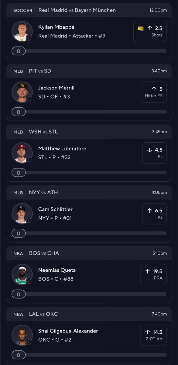 Concept_CM's tweet photo. One more Line up for today on Prize Picks
Mbappé Taco Tuesday 🌮 

Got a few combinations with Champions league, MLB , NBA  Shai getting active inside the perimeter 😈 https://t.co/WbstZWIjEe