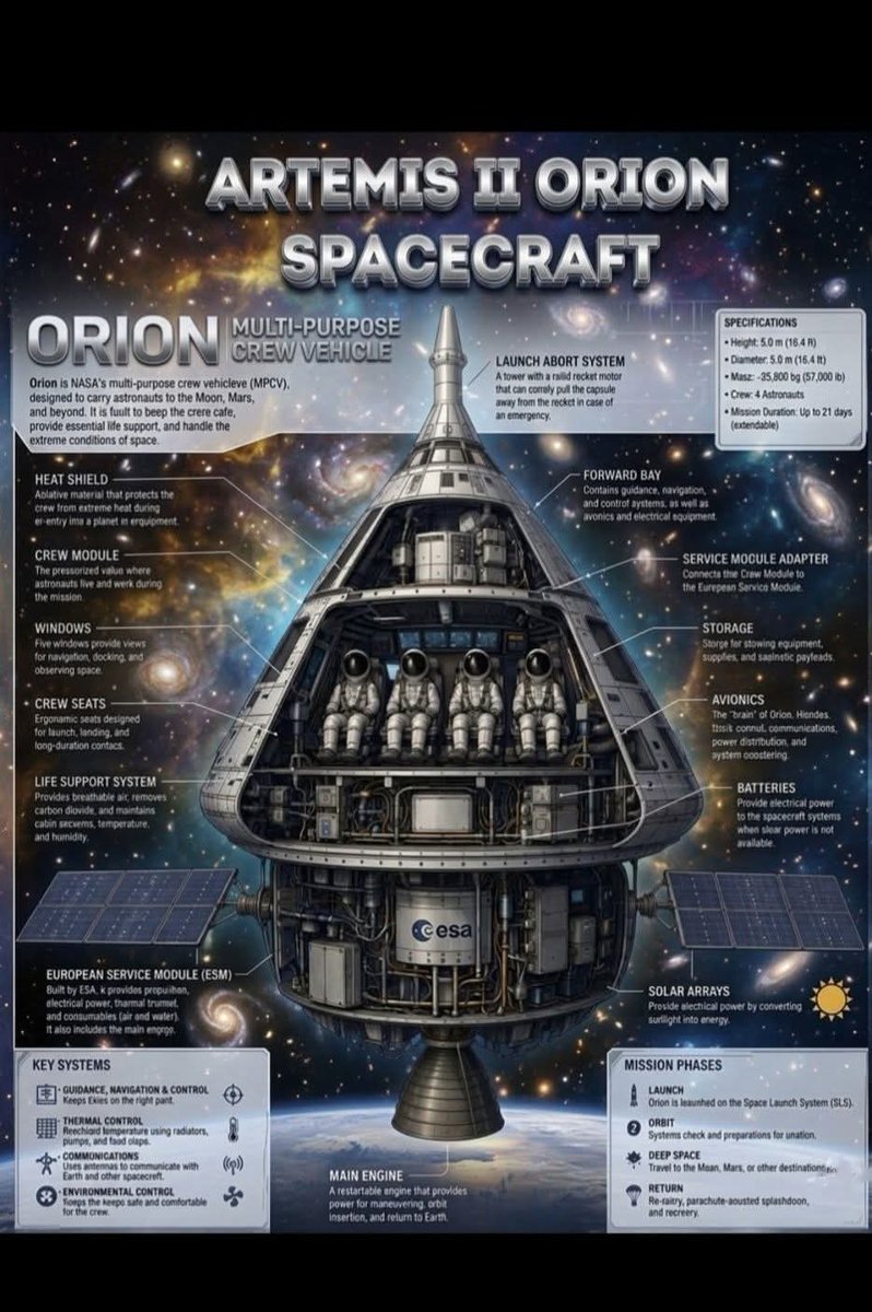 konstructivizm's tweet image. :NASA’s Orion spacecraft is humanity’s flagship deep-space crew vehicle — engineered from the ground up to carry astronauts safely beyond low Earth orbit and into the vast reaches of the solar system.At its core is an unwavering emphasis on safety and reliability.