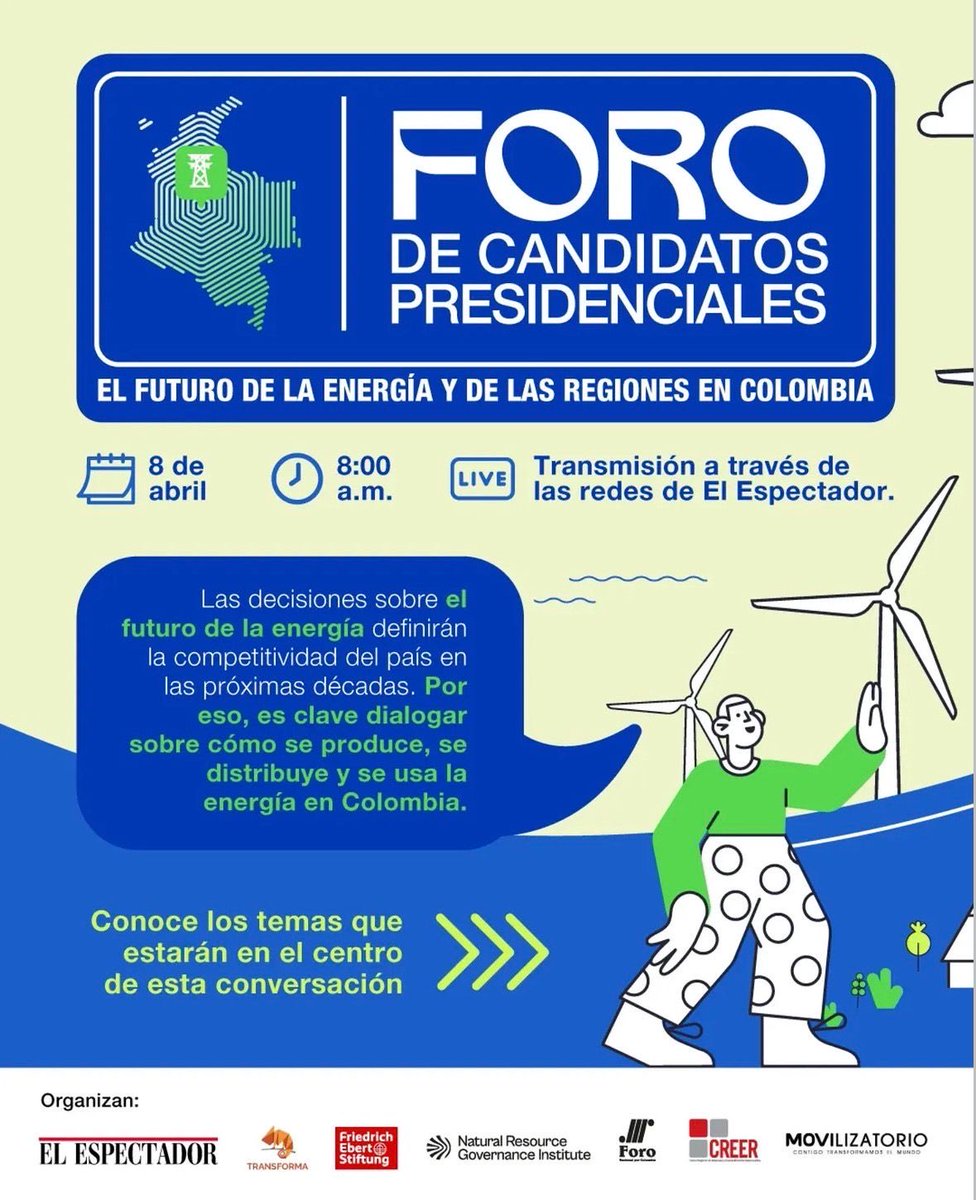 foronacionalcol's tweet photo. #Foro candidatos presidenciales:  

La energía definirá el futuro de Colombia y sus territorios, en la lucha por reducir los efectos del cambio climático.

Conéctate este miércoles a las 8 am en las redes @elespectador https://t.co/HPeNw6OD16