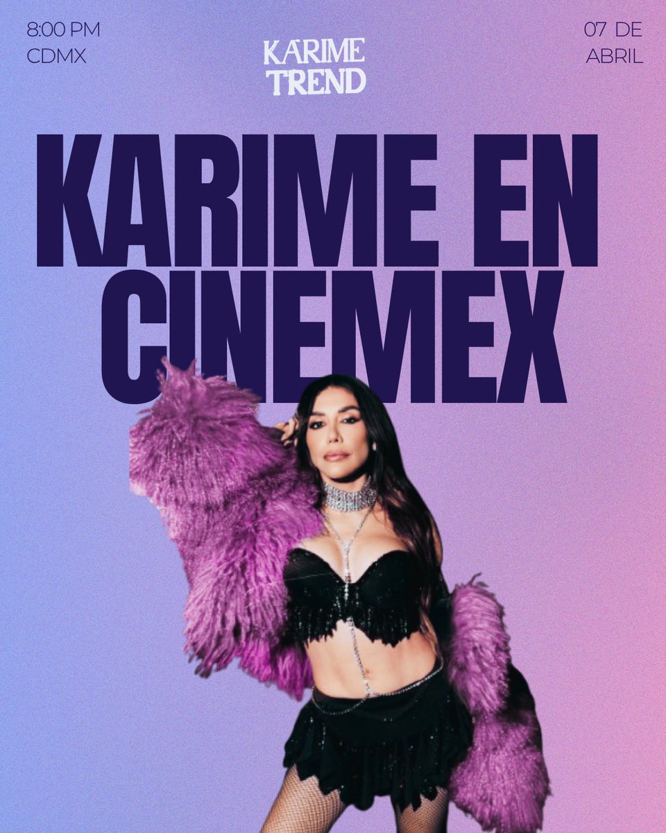 KARIMETREND's tweet photo. 🚨TREND ALERT

Karime estrena su documental en Cinemex este 23 de abril, así que hoy estaremos apoyando con una tendencia para anunciarlo. 🎬🩵

Estaremos usando el tag: 
— KARIME EN CINEMEX

🕗 8:00 pm CDMX 
📆 7 de abril 

#KarimePindter https://t.co/IxUyjt9LpT