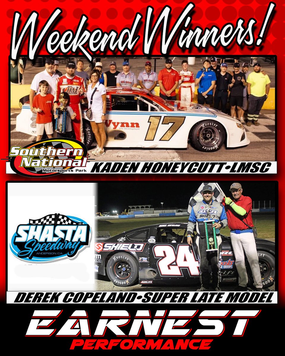 EarnestPerform's tweet photo. Congratulations 🏁 🏁

@KadenWHoneycutt  - @SNM_Park  LMSC I-95 Showdown.

@dcracing24  - @Shasta_Speedway  • Super Late Modesz

Let us know if we can help you roll those corners a bit better. (704) 654-1492. 
#earneditwithearnest x JRi Shocks https://t.co/ZGw0ZdR630