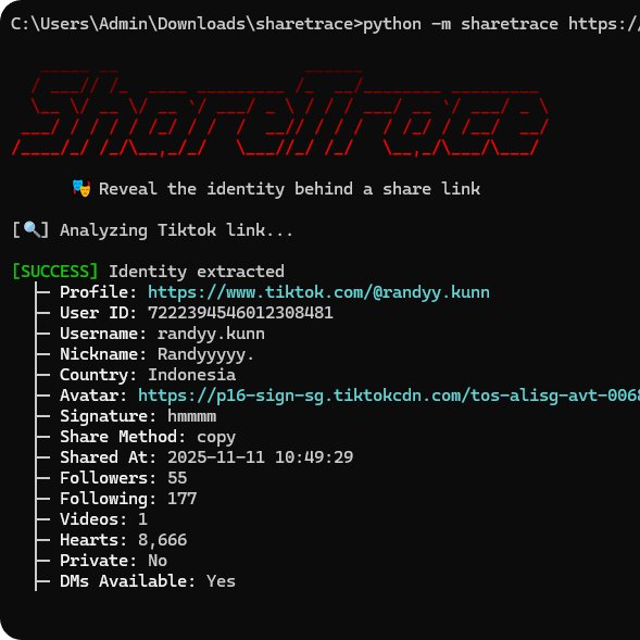 Sox0j's tweet photo. 🎭 ShareTrace: reveal the identity behind any share link

Works for 12 platforms: TikTok, Instagram, Discord, Google Drive, Notion, Telegram, Pinterest, Substack, Suno, ChatGPT, Claude, Perplexity.

Original repo was deleted — I rebuilt it with new platforms and fixes.

👉 https://t.co/J9TJcXMpTi