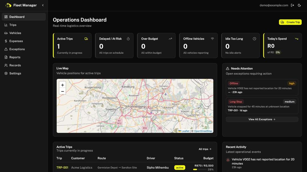 kloudCoder's tweet image. 🚛 Introducing Fleet Intelligence — Your Fleet. Fully Alive.

Your vehicles shouldn’t just move.
They should think, report, optimize, and earn.

Upgrade your operations with Fleet Intelligence, now built into Missa:

✨ Live Vehicle Tracking
See every vehicle in real time. Know