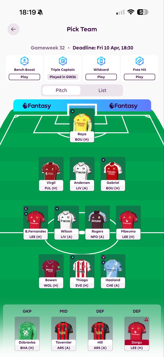 mjeccles's tweet photo. @FPL_Harry 3 FT remaining. Leaning towards WC 35, FH 33 remaining chips WC,FH, BB. I feel it is a very close call with this. Side note is that I bought Bowen early in the week so would get that transfer back if I hit the button this week. Thanks https://t.co/B73DWR0Y5R