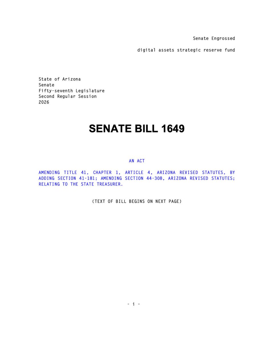Chloe_XRPL's tweet photo. 🚨BREAKING: Arizona’s SB1649 includes $XRP in its proposed digital asset reserve🔥

First it was speculation.
Now it’s legislation✨

Next? Adoption🚀 https://t.co/K1ueYvaORf