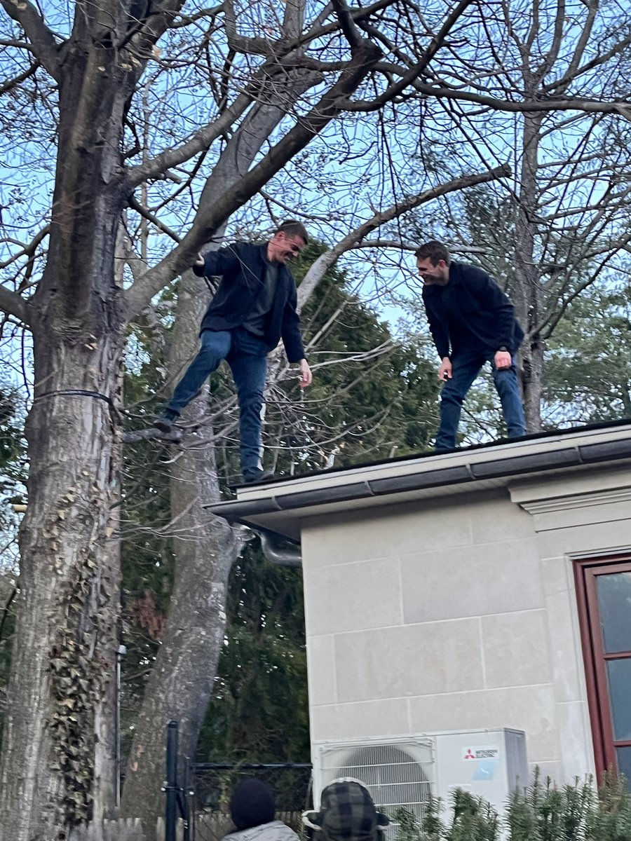 MiddKidProd's tweet photo. Gabriel Basso and stuntman Josiah Nolan discuss the best way to climb onto a roof for episode 306 of The Night Agent. (Gabriel's on the left.)

#TheNightAgent #Netflix #stunts https://t.co/nPP2XXgizv