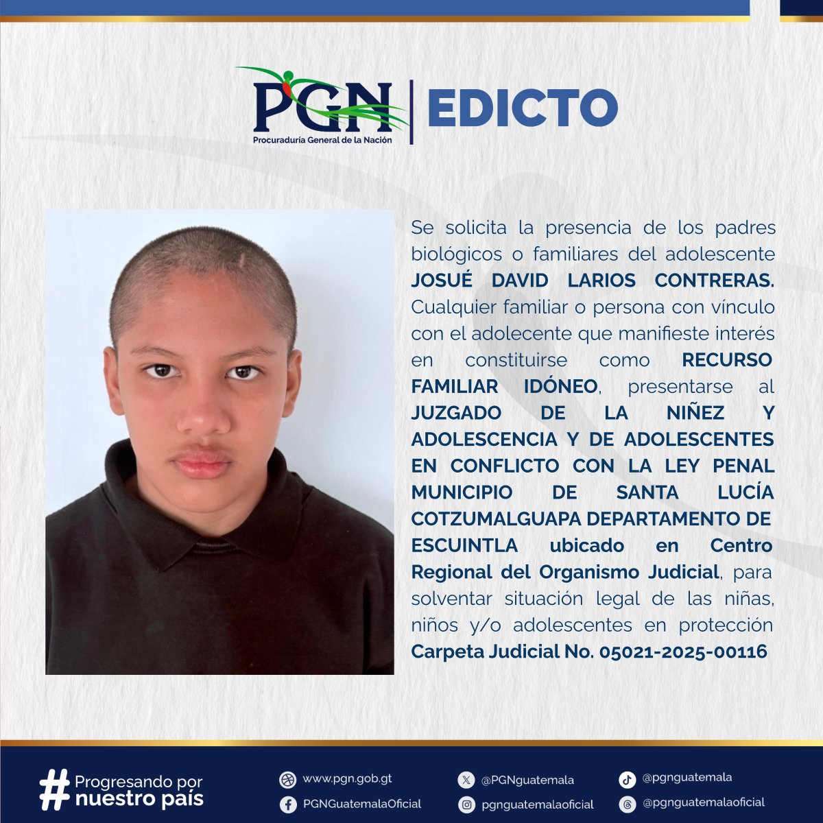 Tu ayuda es importante, comparte la imagen para encontrar un familiar. #Edicto #PGN