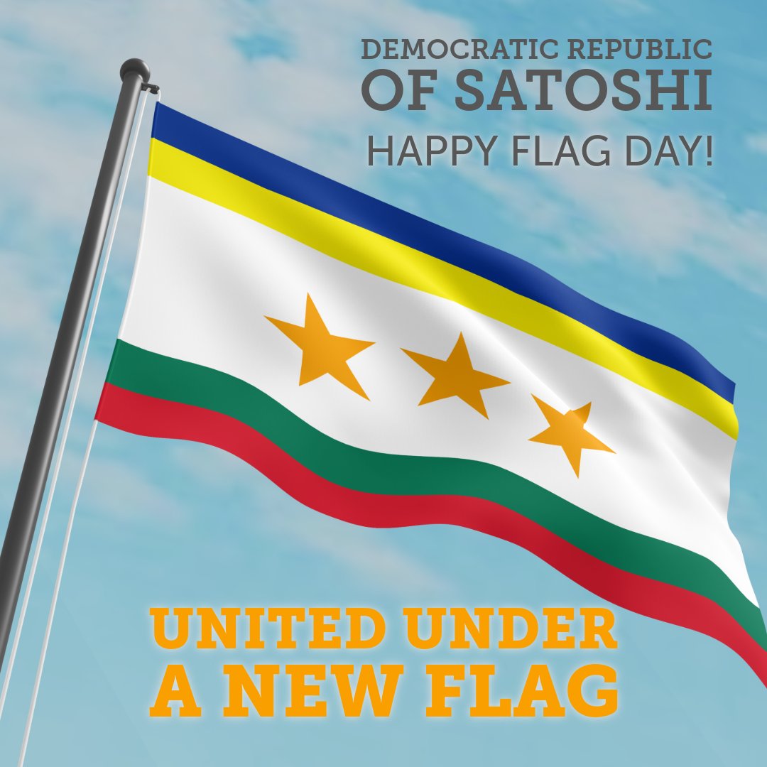 SatoshiGov's tweet photo. Today, Satoshi celebrates Flag Day and unveils its new flag! This marks the start of a new era in our history.

Why did we do this? We wanted to move away from a group of individuals with beliefs which differed from ours.
Read more: https://t.co/GqIbRvwdKk
#micronation https://t.co/cdMV3fZ6s3