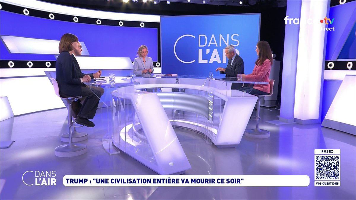 Cdanslair's tweet image. ⬛Trump : "une civilisation entière va mourir ce soir"

Retrouvez cette émission #cdanslair présentée par @Caroline_Roux en replay sur France 5 et sur toutes les plateformes de podcast : shorturl.at/9ELKH   

Bonne soirée, à demain !
#EtatsUnis #Iran