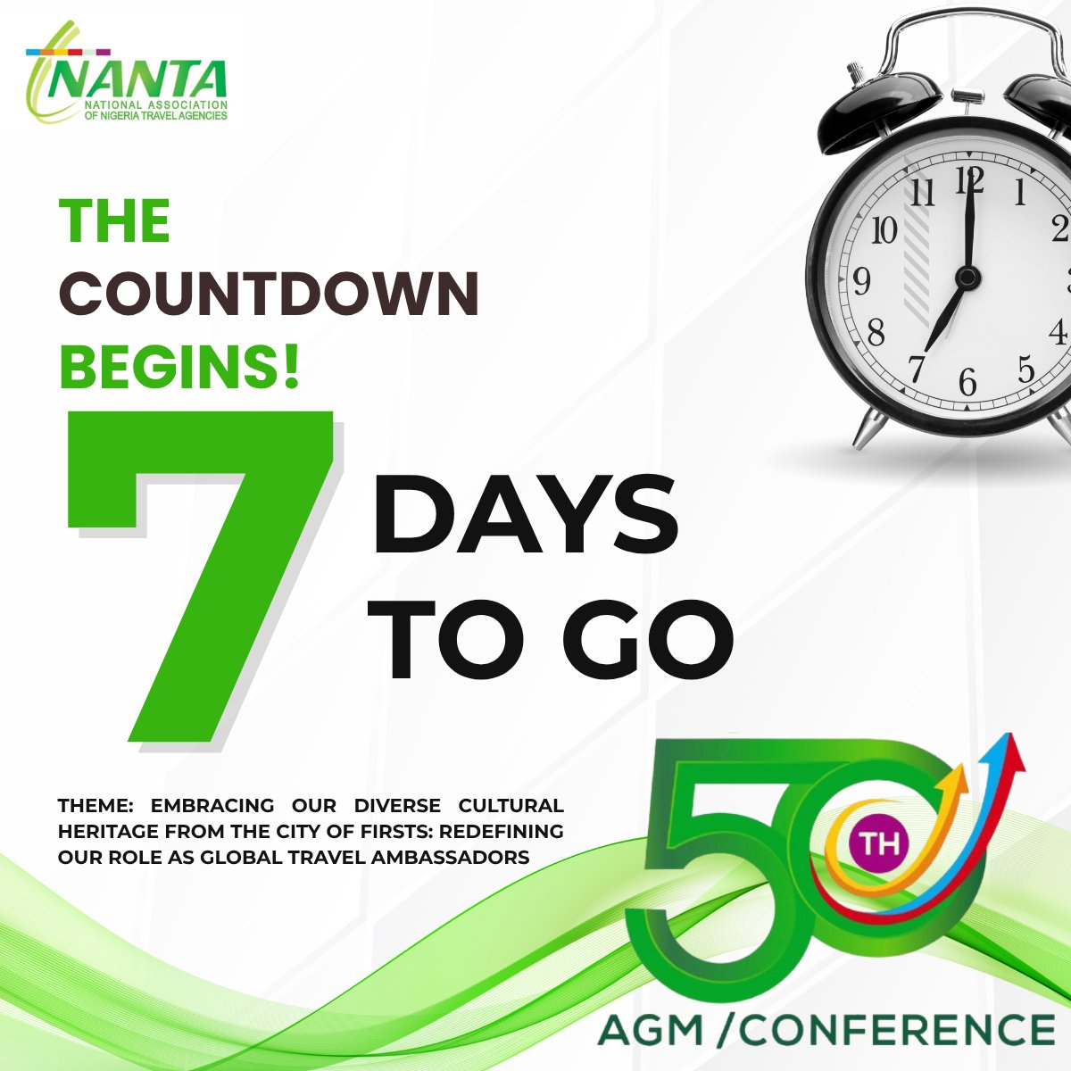 Countdown to the 50th AGM  

Theme: Embracing our Diverse Cultural Heritage from the city of firsts: redefining our role as global travel ambassadors  

#50thagm 
#nanta