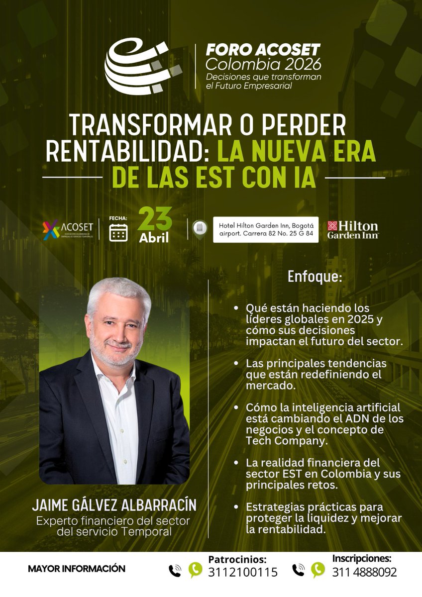 ✅  Participe en el Foro Nacional de ACOSET

Un espacio de análisis y reflexión donde abordaremos las perspectivas, retos y oportunidades del sector del servicio temporal su enfoque en la generación de empleo formal y el fortalecimiento empresarial.