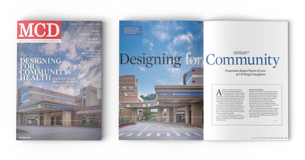 ESa_Architects's tweet photo. UK King’s Daughters Medical Center featured on the March/April 2026 cover of Medical Construction &amp; Design. Grateful for a great client partnership and proud of this ED expansion work. 

Read: https://t.co/1VemcyWoMr https://t.co/ZzAHScIw2k