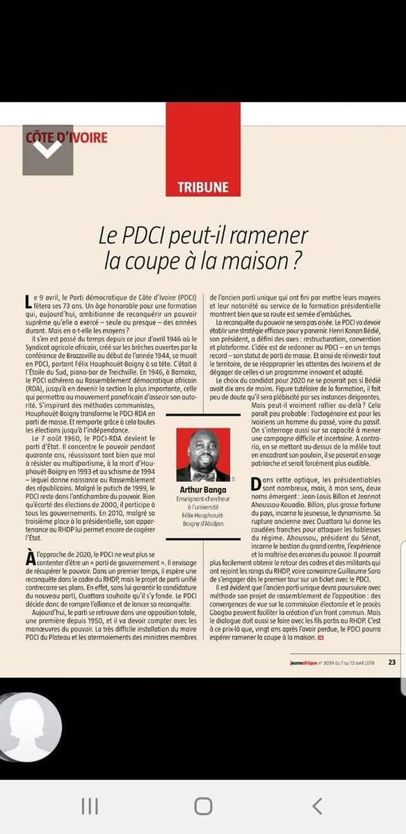 ArthurBanga's tweet photo. Il y a 7 ans, pour les 73 ans du PDCI-RDA, je signais cette tribune dans Jeune Afrique... c'est aujourd'hui que les gens nous connaissent sinon ça fait longtemps qu'on est sur le terrain. 
The GOAT https://t.co/Umr92AcLdB