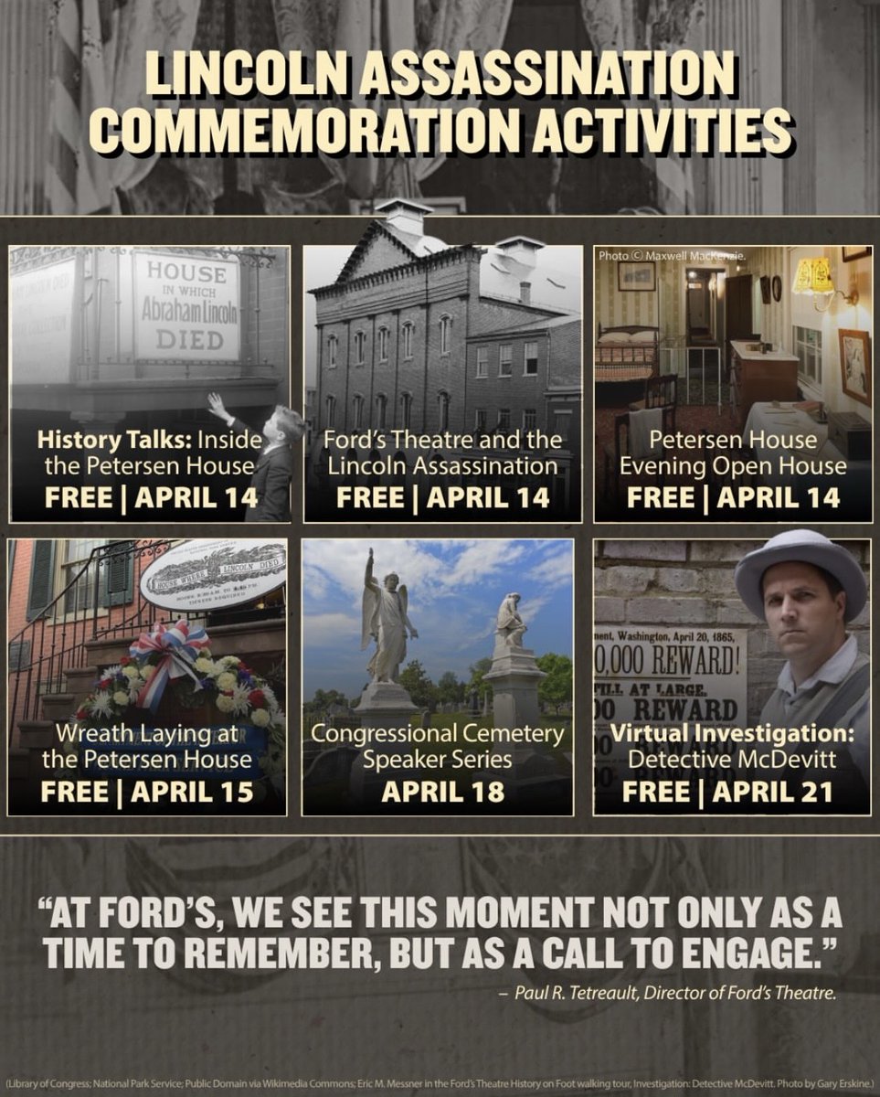 FordsEdu's tweet photo. April is a busy - and meaningful - month at Ford's Theatre 🎭

Alongside 1776, we commemorate the anniversary of President Lincoln's assiassination with special programs and events. 

See what's coming up!
To register for an event visit https://t.co/IiMPnvL2I3 https://t.co/DkdmUqmdFq