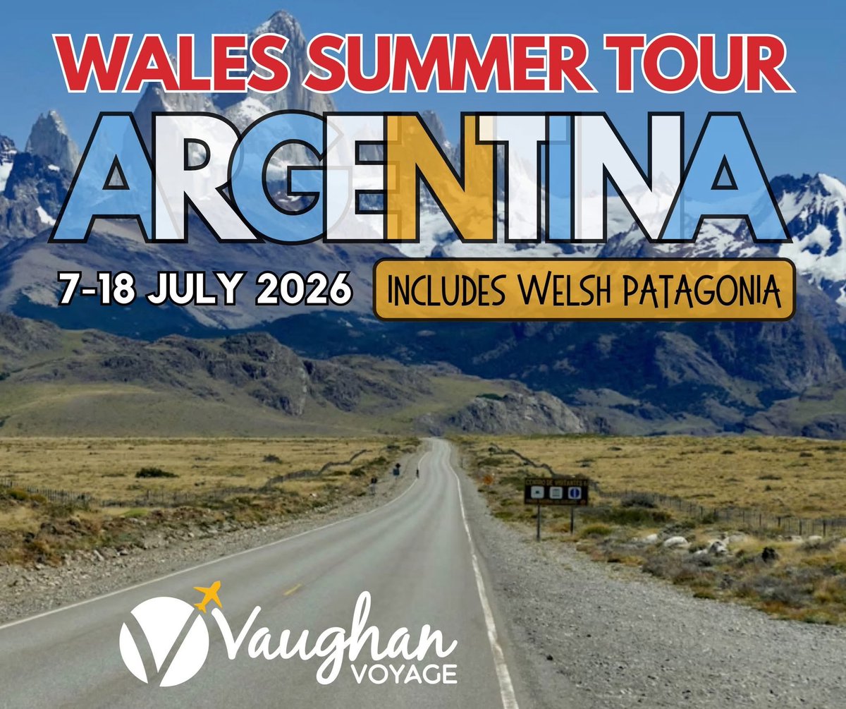 VaughanVoyage's tweet photo. 🏉 WALES RUGBY SUMMER TOUR
🇦🇷ARGENTINA &amp; WELSH PATAGONIA
📅 7–18 July 2026

- Buenos Aires
- Argentina v Wales in San Juan
- 4 nights in Y Wladfa (Welsh Patagonia)

Rugby + Welsh heritage abroad.

💷 From £4,595pp

Email to book - info@vaughanvoyage.com https://t.co/XELUykVHCD