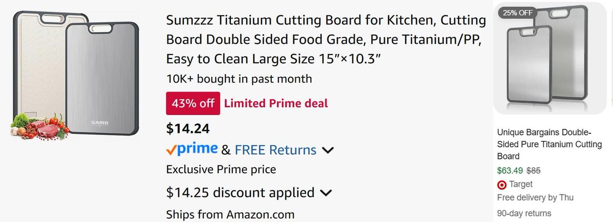 Pricerrors's tweet image. $14 TITANIUM CUTTING BOARD SET

Seller discounted it 43% but forgot to remove promo code 

Total drops to $14 from $50 while Target sells similar for $60+

Apply code "KQ2B3CYH" at checkout 

pricedoffers.com/rzvua #ad
