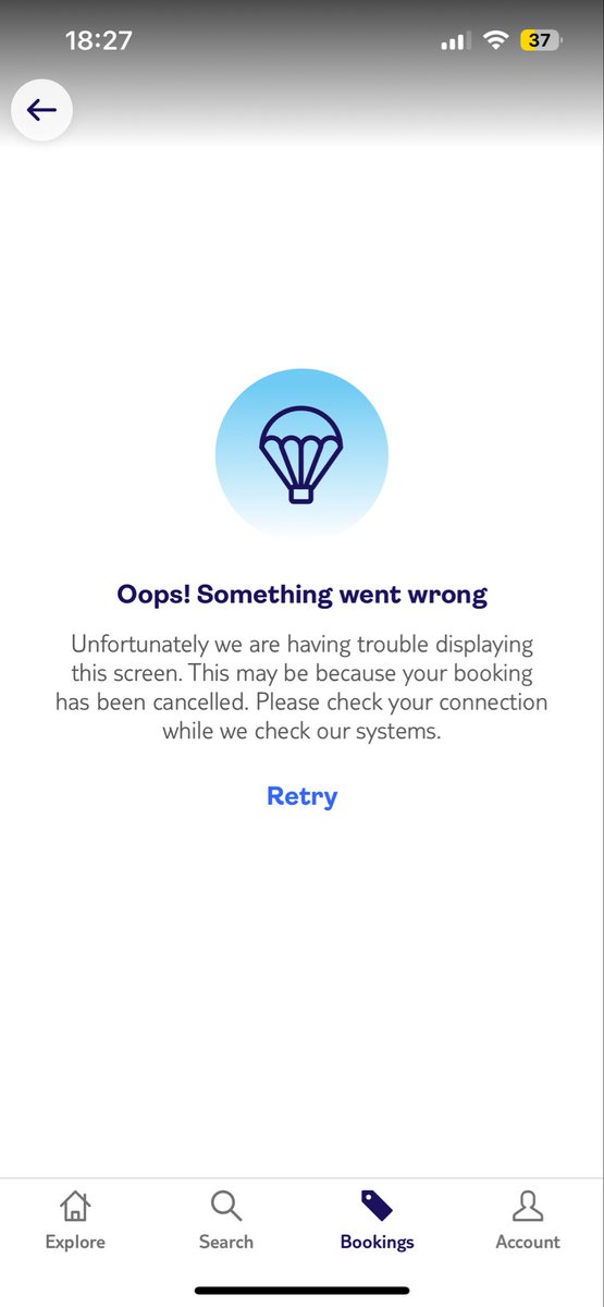 paigedaniel21's tweet photo. @TUIUK is there an issue with your app as when I go on it it keeps saying this? https://t.co/9DeYUKhDwl