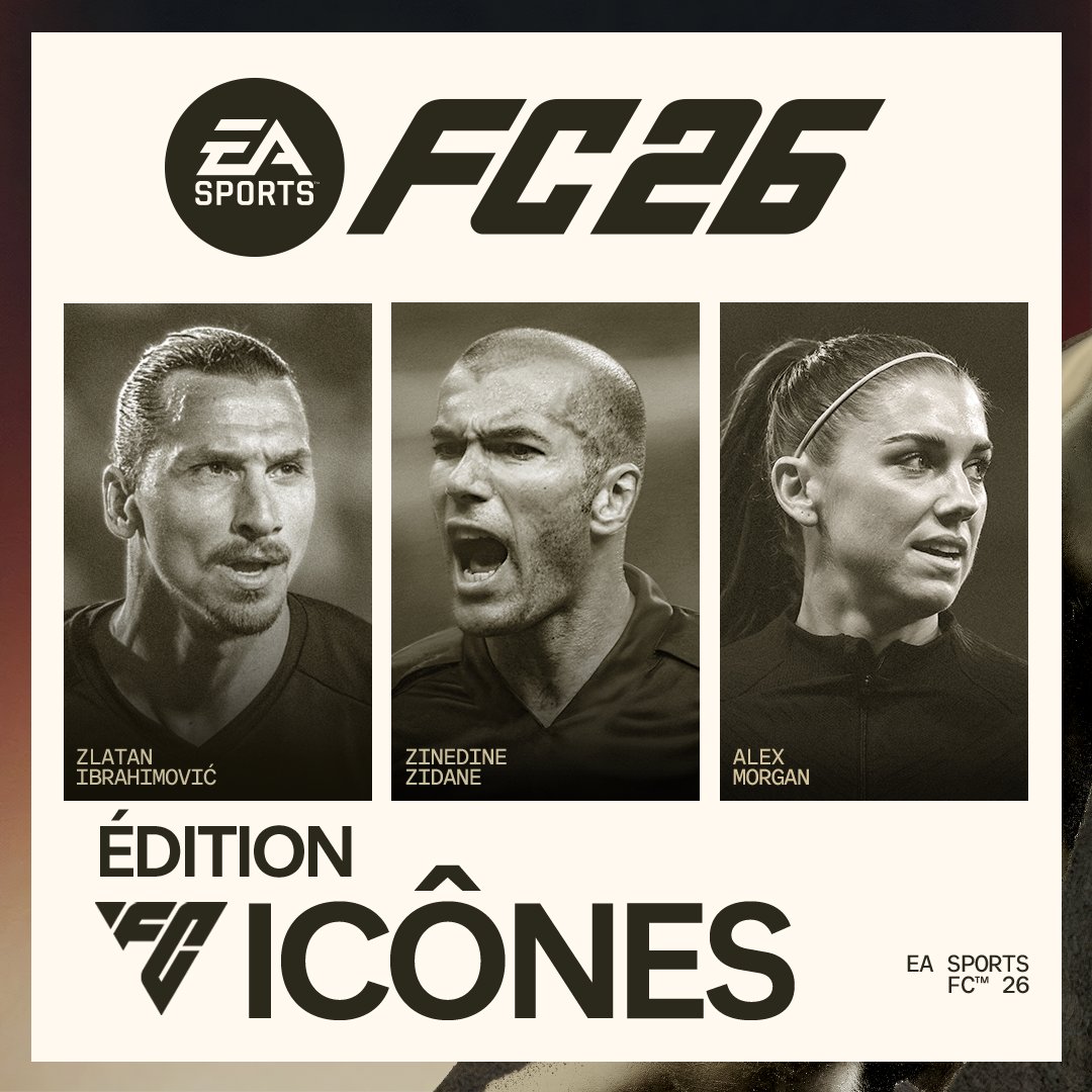 easportsfcfr's tweet image. Les ICÔNES ne se contentent pas de suivre le jeu. Elles le définissent.

Célébrez l'excellence avec l'édition #FC26 ICÔNES, qui comprend 3 joueurs légendaires non échangeables à sélectionner dans #FUT.

Lien disponible en commentaire 👇
