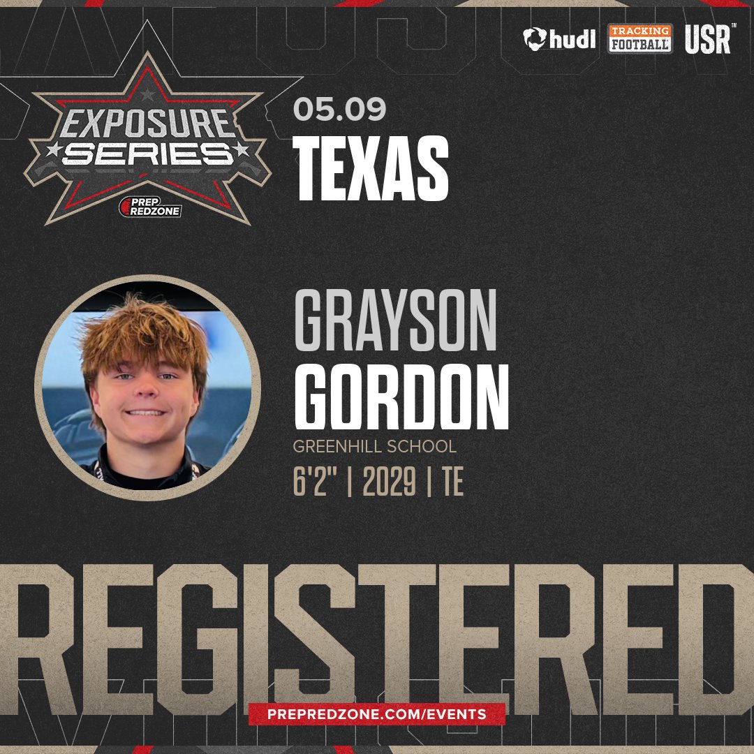 PrepRedzoneTX's tweet photo. Welcome Class of 2029 Grayson Gordon (@GraysonGordon44) of Greenhill School to the @PrepRedzoneTX Exposure Series Showcase on May 9th @ Nolan Catholic High School.
π₯π #PRZExposureSeriesTX ππ₯
Register NOW! π https://t.co/an3bMfuZbA https://t.co/anEoVmJ8KM