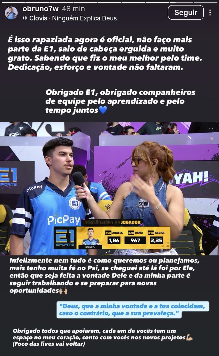 Bruno7 não é mais jogador da E1 eSports. Bruno chegou na E1 em março ...