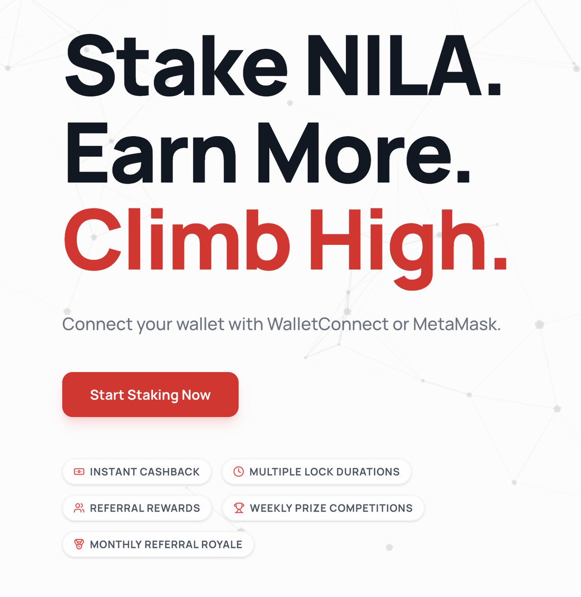 nilatoken's tweet image. Holding is static.

Staking is where the system starts working.

The NILA staking page combines instant cashback, locked plans and a live weekly prize pool in one flow.

See what staking unlocks:
stake.mindwavedao.com

#MindWaveDAO #NILA #StakingRewards