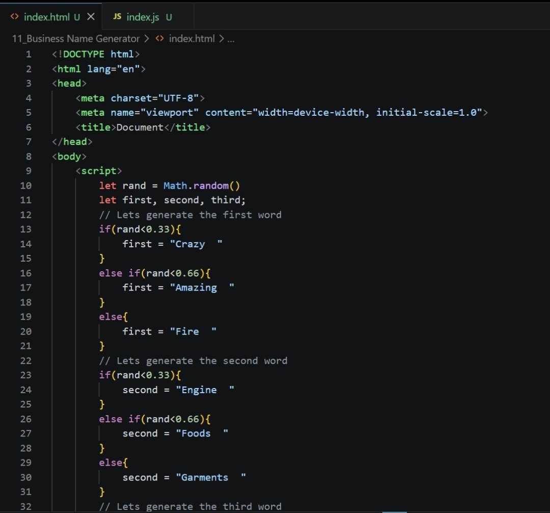 Tanushree_171's tweet photo. Day 13 of #100DaysOfCode 🚀
From logic → creation 💻✨
Built a Business Name Generator 🧠
Turning ideas into code,
and code into something real.
Every line of code = one step closer📈
#100DaysOfCode #JavaScript #WebDev #BuildInPublic https://t.co/8CU51rR9k0