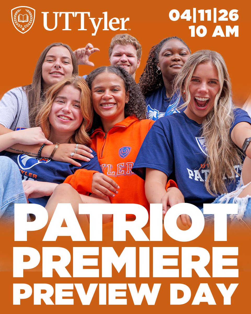 UTTyler's tweet image. Patriot Premiere is BACK! We’re beyond excited to meet all our future Patriots this Saturday. See you there 🦅🧡✨! #UTTyler #PatriotPremiere